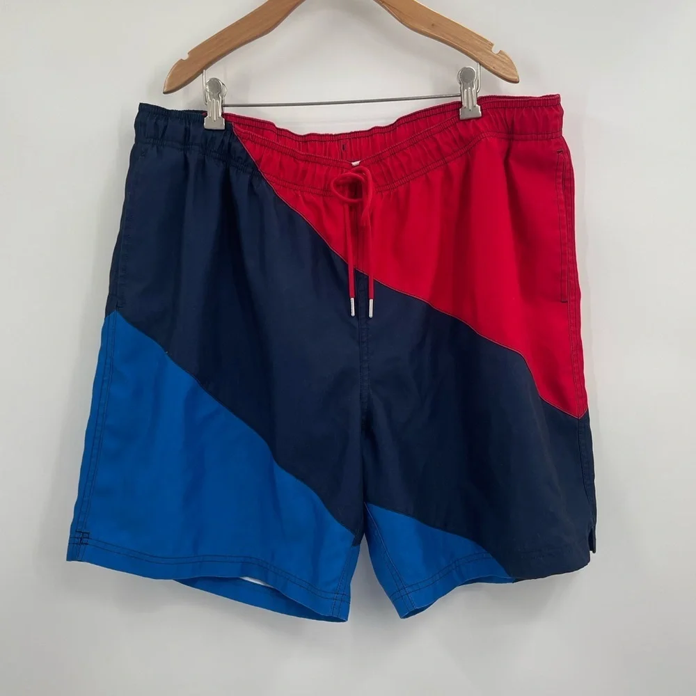 Lands end swim red blue pattern board shorts size xxl